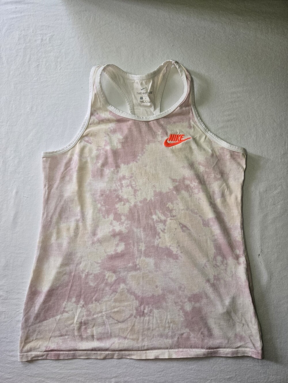 Nike Pink & White Tie-Dye Color Changing Racerback Tank with Neon Swoosh, YL
